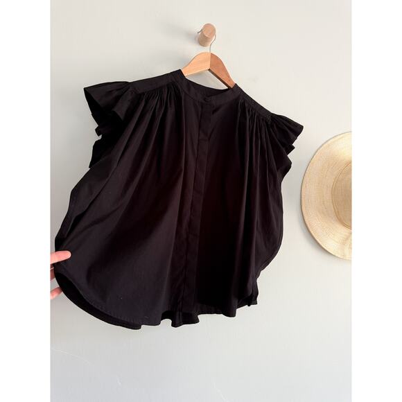 Madewell | NWT | Poplin Shirred Button-Up Shirt in Jet Black | Sz M - Picture 7 of 11